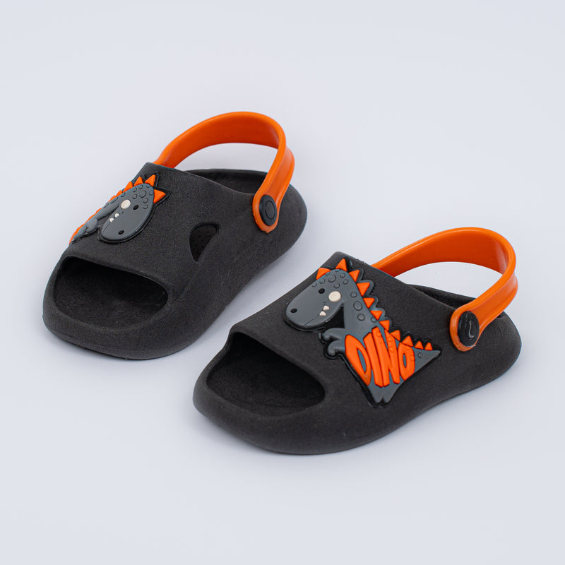 Chinelo Nuvem Dino Infantil Preto e Laranja com Alça Anatômica