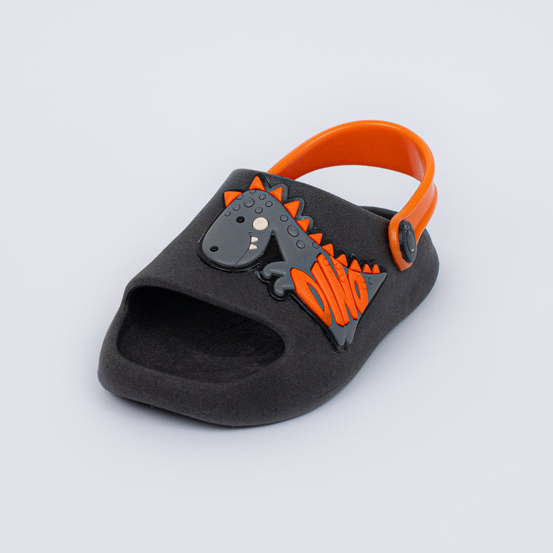 Chinelo Nuvem Dino Infantil Preto e Laranja com Alça Anatômica