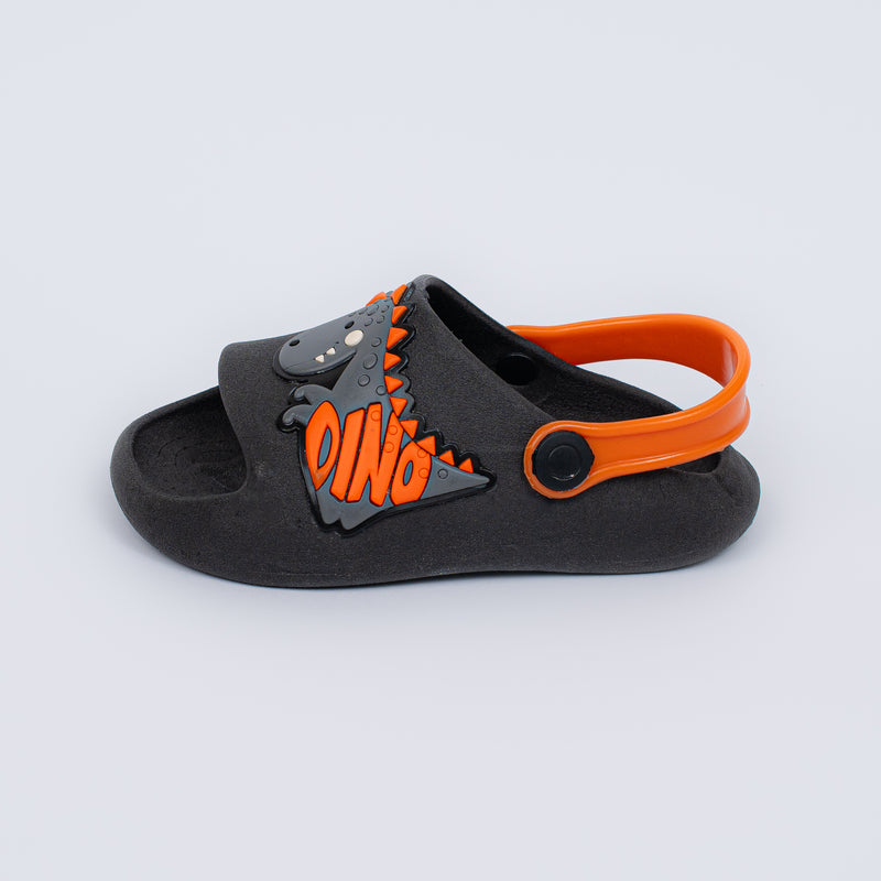 Chinelo Nuvem Dino Infantil Preto e Laranja com Alça Anatômica