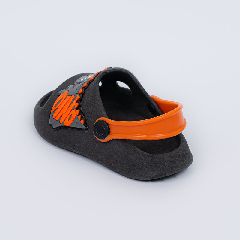 Chinelo Nuvem Dino Infantil Preto e Laranja com Alça Anatômica
