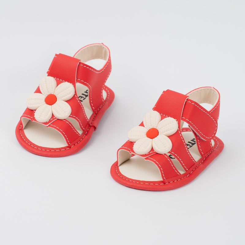 Sandália Infantil Floral Ellen Baby Menina Vermelha e Branca