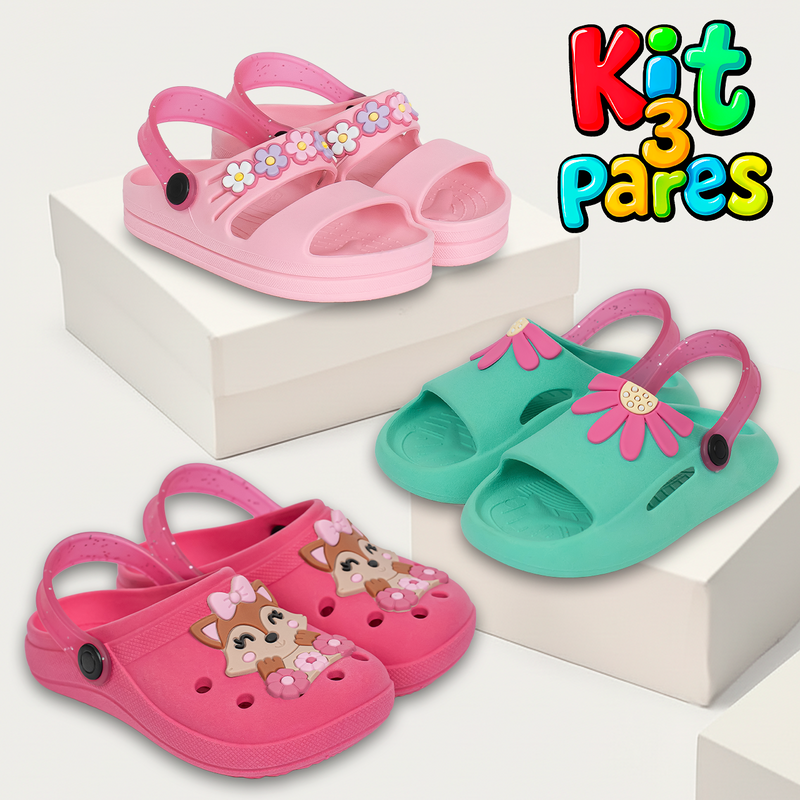 Kit 3 Pares de Calçados Infantis Femininos | Babuches e Sandálias Cuteland Baby