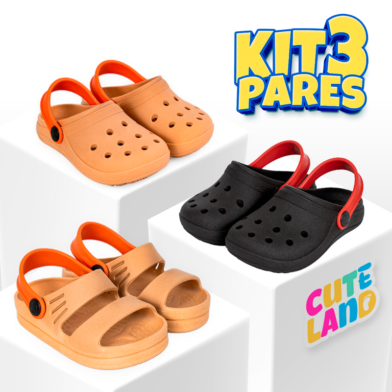 Kit 3 Pares de Calçados Infantis Cuteland – Sandálias e Babuches Leves e Confortáveis